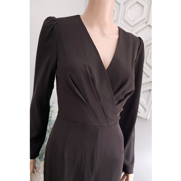 Antonio Melani Miranda Dark Chocolate Brown Long Sleeve Wide Leg Jumpsuit - Picture 6 of 8